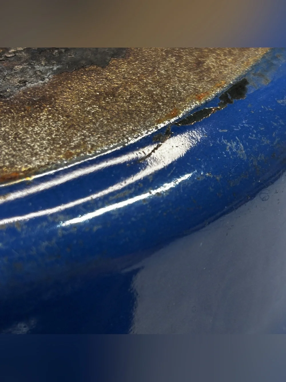 Le Creuset Cast Iron Skillet Blue Rare Double Spouted w/enameled lid Vintage